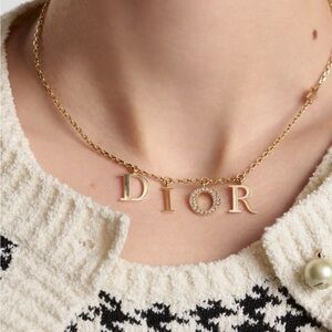 Dior Gold Necklace with Crystal Lettering